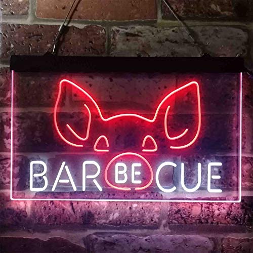 Barbecue BBQ Pig Dual LED Neon Light Sign